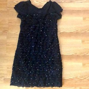 Black ruffled silver dots Volume One Dress